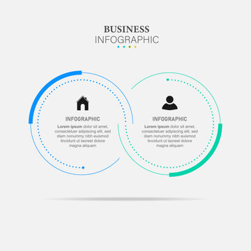 Business infographic template design element with circle half process. Vector business concept with 2 options, steps.