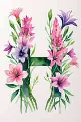 Lily Letter Art In Watercolor Style Floral Botanical Monogram Illustration For Invitations Or Decor floral and botanical alphabet illustration design