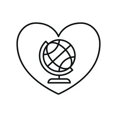 Flat charity icon showing globe, heart, and hands – symbolizing love, global aid, unity, and support.

