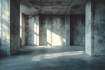 Concrete Structure with Light Streaming Through Window Openings of a Distressed Building