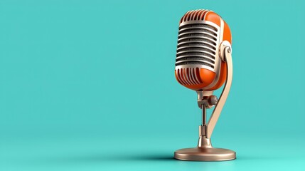Retro Microphone on Teal Background 