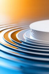 Stacked Plates: Elegant stacks of white ceramic plates create a mesmerizing concentric pattern, enhanced by a smooth gradient background, perfect for showcasing pristine tableware design.