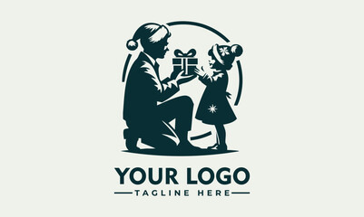 Charming illustration of a young child wearing a festive Christmas hat holding a glowing gift box. Holiday concept