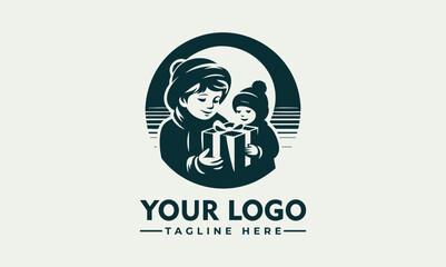 Charming illustration of a young child wearing a festive Christmas hat holding a glowing gift box. Holiday concept