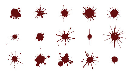 Collection of red ink splatter shapes isolated