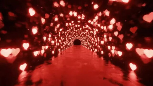 Seamless looping heart tunnel corridor, video ready for state of mind element. Generative AI.