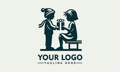 Charming illustration of a young child wearing a festive Christmas hat holding a glowing gift box. Holiday concept