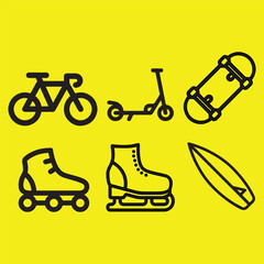 Recreational Sports and Transportation Outline Icons Set