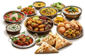 Pixel Perfect Image of Indian Food Clipart Featuring Dishes Like Biryani and Samosas
