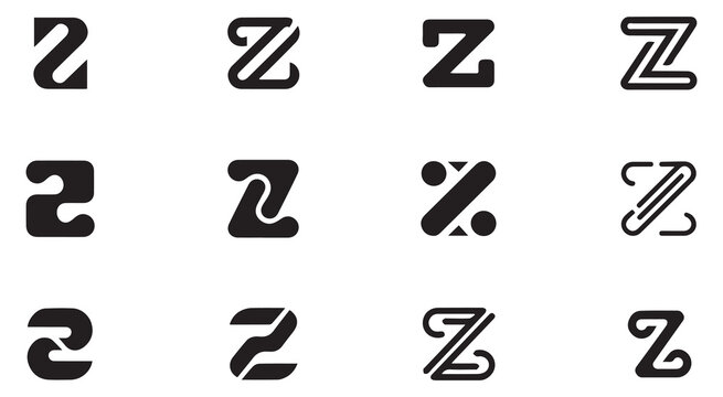 Twelve creative z letter logo designs black white