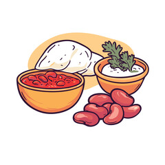 Beans dips tortilla dish with sauces meal