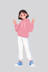Happy Person Wearing Pink Hoodie Showing Peace Signs