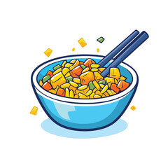 Bowl of colorful food with chop sticks