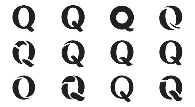 Twelve unique black q letter variations design