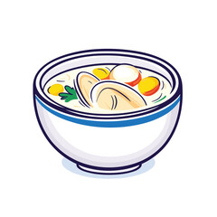 Bowl of soup with noodles and eggs