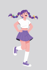 Happy Girl in Purple Outfit Running and Smiling