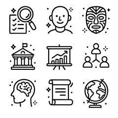Social sciences education and learning icons. Suitable for academic presentations, textbooks, educational websites, and social sciencerelated content creation.