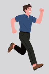 Running Man in Blue Shirt and Black Pants