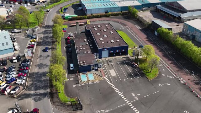 Drone Aerial view of Driver and Vehicle Agency DVA Test Centre Pennybridge Ind Estate Ballymena N Ireland 17-05-25