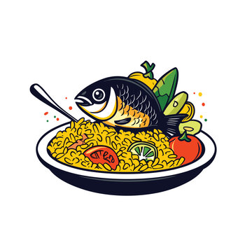 fish rice bowl food cartoon style clip art preview