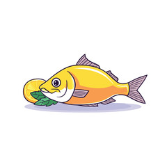 Fish with lemon slice and leaves