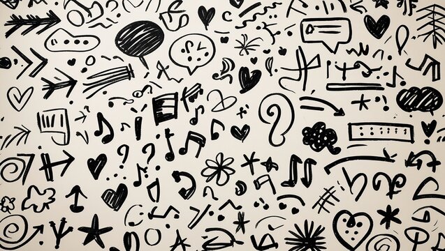 Modern Hand-Drawn Design Element: Abstract Symbols & Arrows Pattern