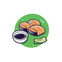 Salmon nigiri sushi with soy sauce and wasabi