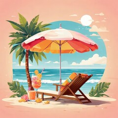 beach with umbrella and chairs