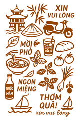 Popular Vietnam Menu for Restaurant Cafe on BSign oard  Cuisine Icons Symbols Illustrated