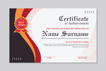 Certificate of achievement modern red and yellow wave design, certificate of achievement template. vector illustration.
