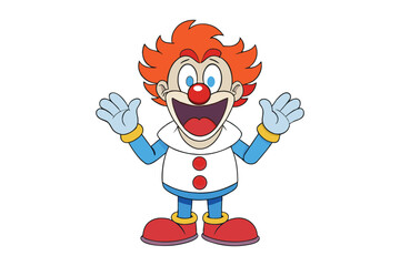 Fototapeta premium Cartoon Clown with Orange Hair, Red Nose, and Big Smile on White Background