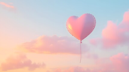 Fototapeta premium A heart shaped balloon floating in the air with a soft pastel sky in the background