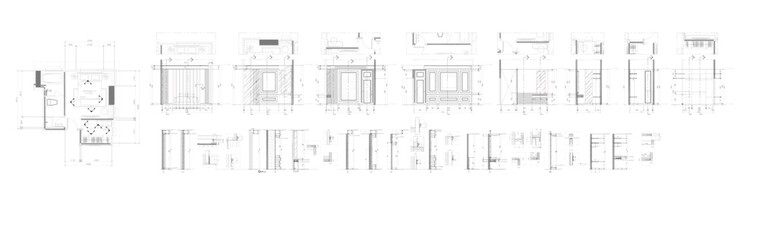 Interior paintings, bedroom, dressing room, bathroom, architectural sketch, house design, vector style