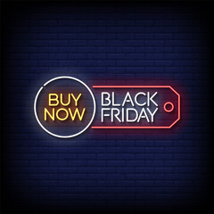 Obraz premium black friday neon sign with brick wall background vector