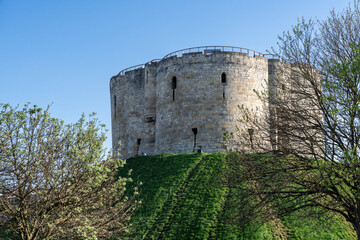Clifford’s Tower at Sunset with Blue Sky – York, England