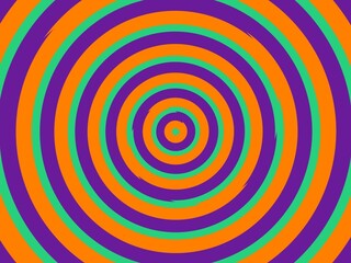 Vibrant abstract background with concentric circles in orange, purple, and green, perfect for Halloween or psychedelic designs.