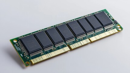 Close-up view of a computer random access memory module.