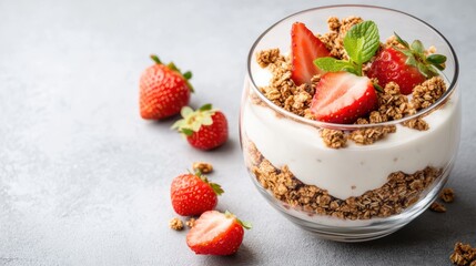 Refreshing Glass of Yories with Juicy Strawberries for Summer Enjoyment