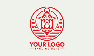 Traditional red Chinese lantern enclosed in circular floral frame with ornamental swirls for festive celebration. Culture concept
