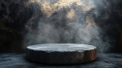 Dark stone podium with smoky background for product showcase presentation platform for display luxury and premium product mockups