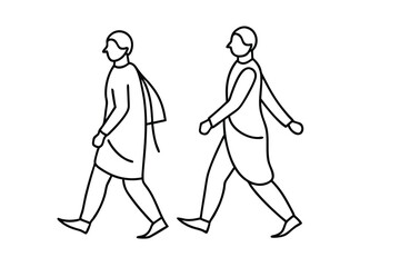 Line drawing of two people walking side by side