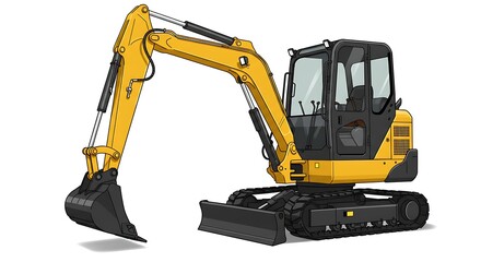 Excavator Isolated on White Construction Equipment