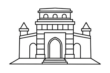 Majestic castle gate line drawing illustration