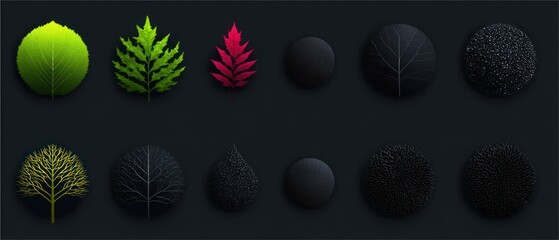 Collection of stylized leaves and plant forms