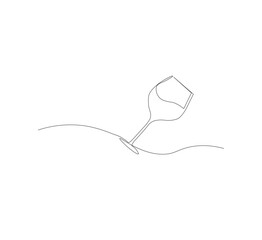 Obraz premium Continuous line drawing of a wine glass. Wine glass linear icon. White background. Vector illustration. Wine glass continuous line icon.