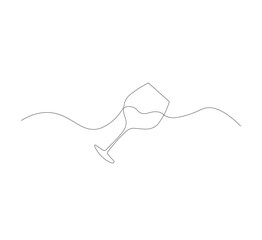 Continuous line drawing of a wine glass. Wine glass linear icon. White background. Vector illustration. Wine glass continuous line icon.