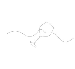 Obraz premium Continuous line drawing of a wine glass. Wine glass linear icon. White background. Vector illustration. Wine glass continuous line icon.