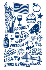 Popular American Menu for Restaurant Cafe on Board  Cuisine Icons Symbols Illustrated