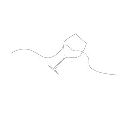 Continuous line drawing of a wine glass. Wine glass linear icon. White background. Vector illustration. Wine glass continuous line icon.