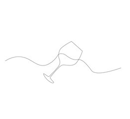 Obraz premium Continuous line drawing of a wine glass. Wine glass linear icon. White background. Vector illustration. Wine glass continuous line icon.